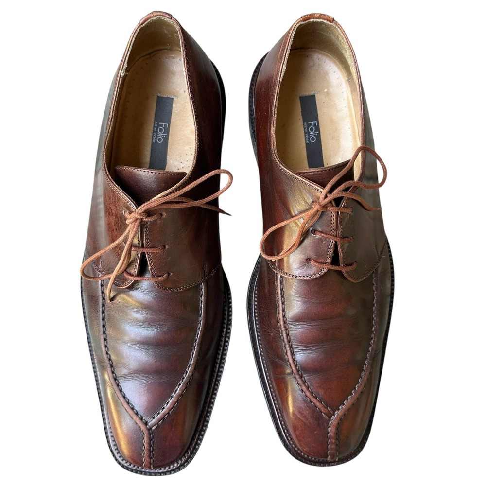 FOLIO New York Oxfords Dress Shoes Men's Size 11M Brown Leather Split Toe Laces